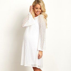 Open Lace Overlay Bell Sleeve Maternity Dress